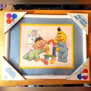 Vintage Sesame Street Bert and Ernie babies Dolly framed art nursery picture